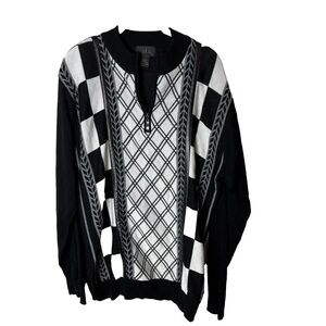 MIKO Mens Sweater Size Large 1/4 Zip Wool Blend Black White Gray Long Sleeves